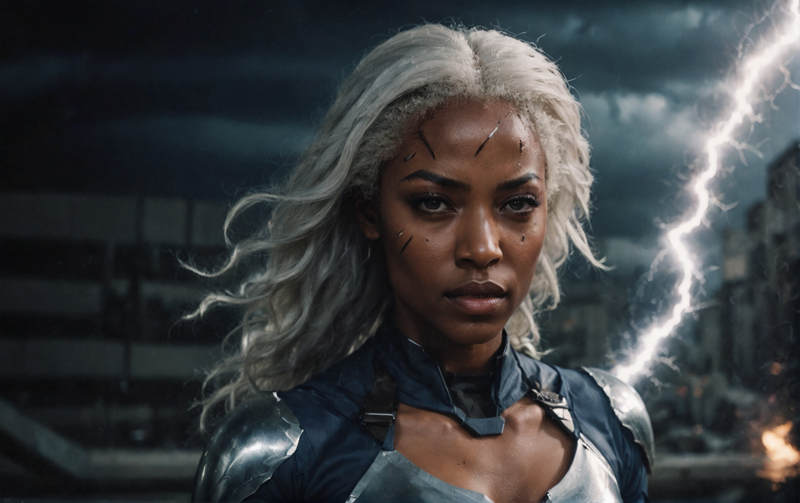 31074855-3942378959-cinematic film still, photo of storm from x-men, dark skinned girl with white hair, in the style of hyper-realistic, lightnings,.png